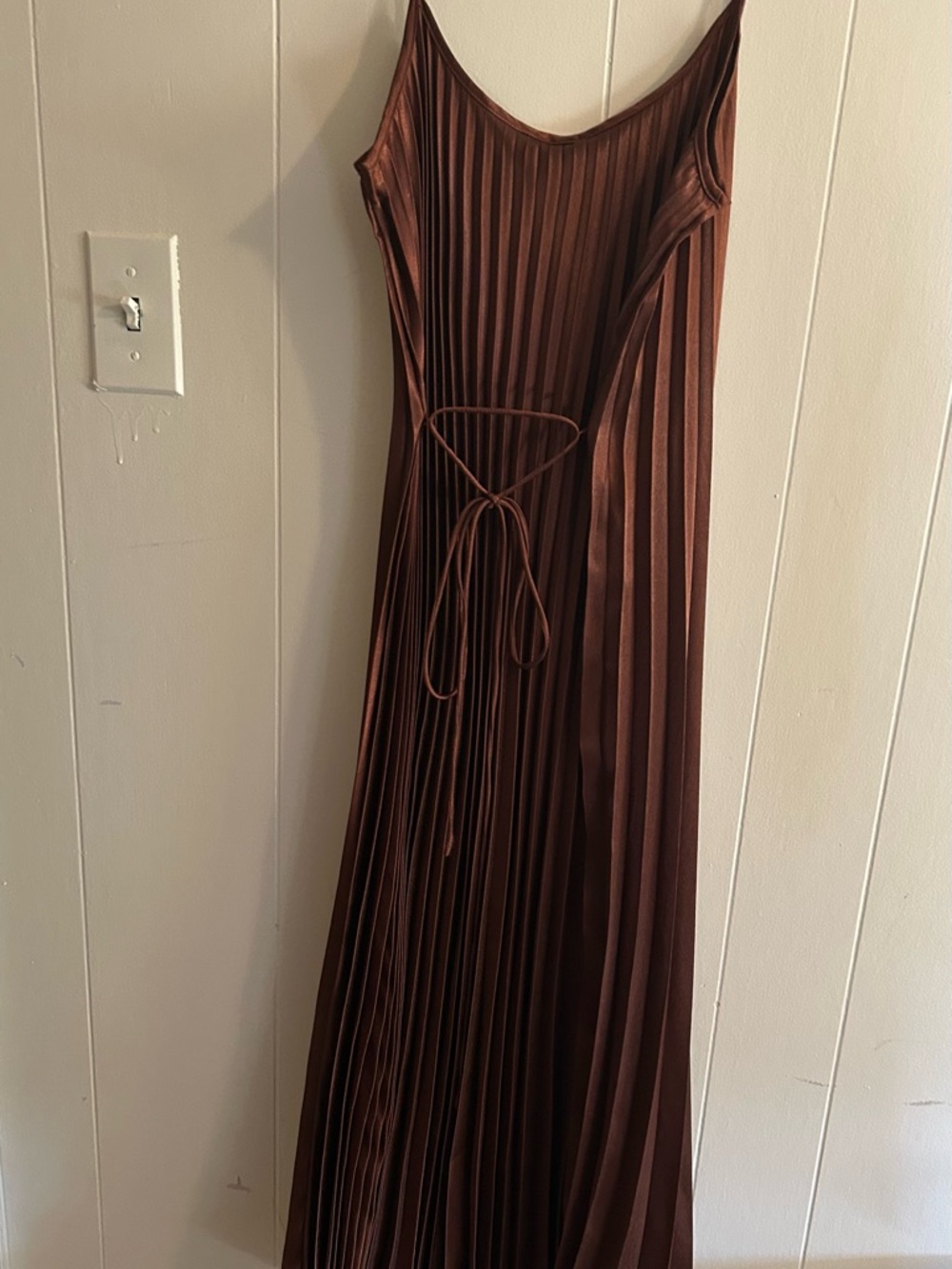 Mango Metallic Chocolate Brown Pleated Slip Dress - Picture 2 of 5